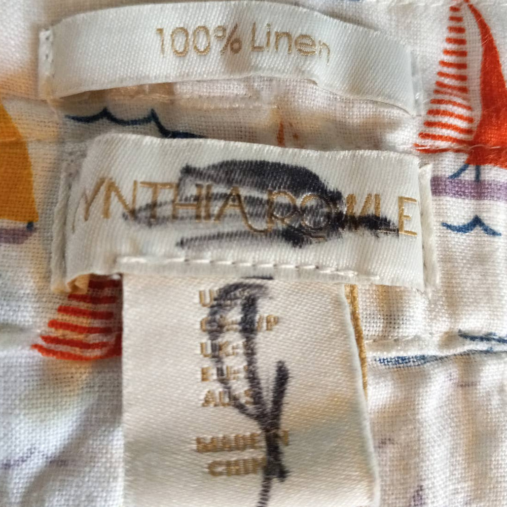 Cynthia Rowley | Ivory 100% Linen Retro Sailboat Graphic Button-Front Skirt - Picture 7 of 10